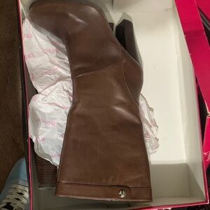 Nine West Brown Leather Knee-High Block Heel Boot